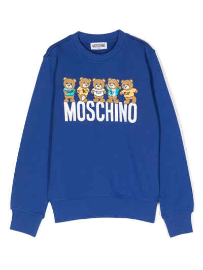 Moschino Kids' Teddy Friends-print Cotton Sweatshirt In Blue