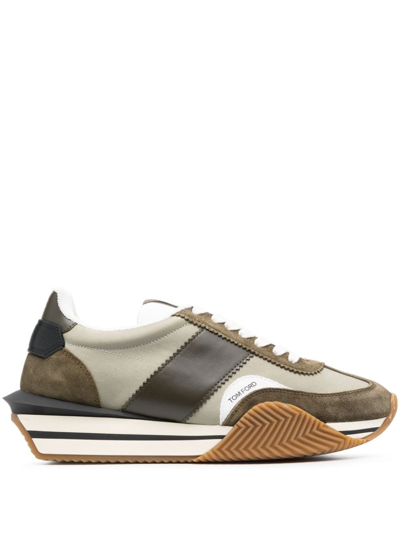 Tom Ford Logo-patch Trainers In Green