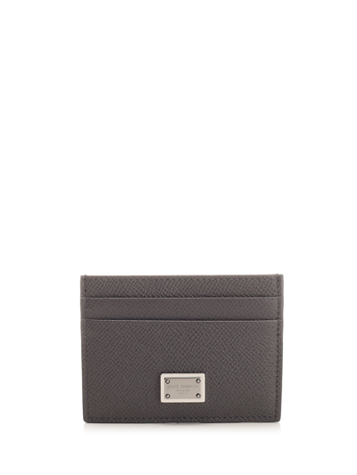 Dolce & Gabbana Leather Card Holder In Grey