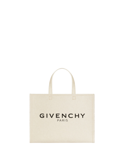 Givenchy Small G-tote Bag In Natural Beige Canvas In Marrone
