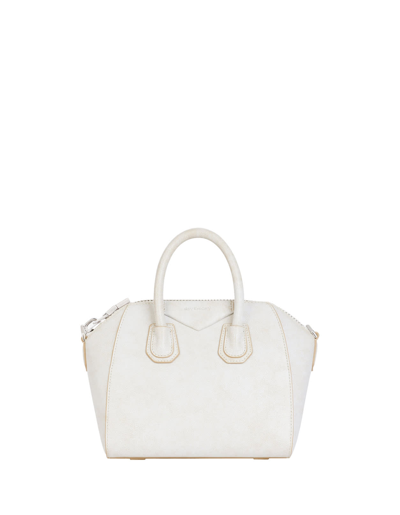 Givenchy Mini Antigona Bag In Ivory Leather With Aged Effect In Bianco