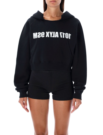 Alyx Cropped Cotton Jersey Logo Hoodie In Blk0001 Black