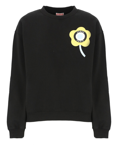 Kenzo Flower-logo Cotton Sweatshirt In Black
