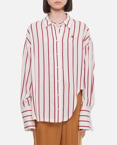 Attico Striped Asymmetric Diana Shirt In White/shades Of Red