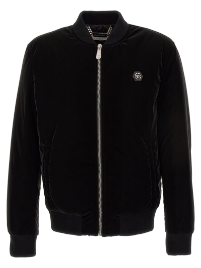 Philipp Plein Logo-patch Zip-up Bomber Jacket In Negro