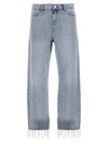 Karl Lagerfeld Crystal Embellished Fringed Denim With Pockets And Belt Loops In Blue