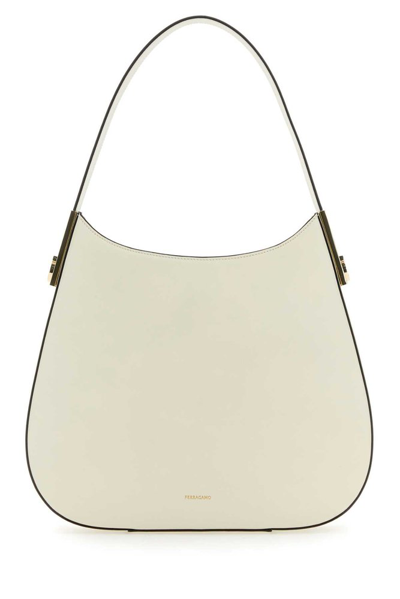 Ferragamo Salvatore  Medium Logo Printed Hobo Bag In White