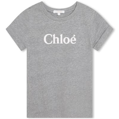 Chloé Kids' Grey T-shirt For Girl With Logo In Gray