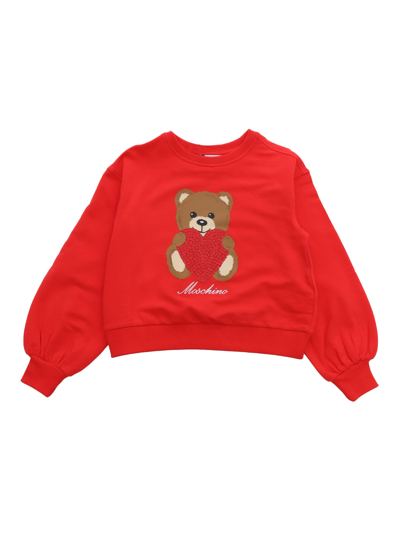 Moschino Kids' Teddy Bear-motif Ribbed Sweatshirt In Red