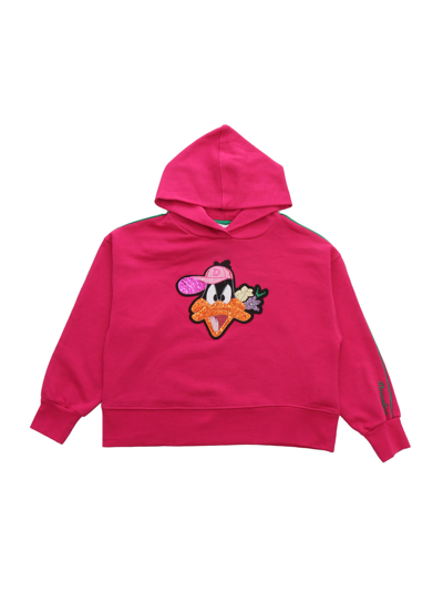 Monnalisa Daffy Duck Sequined Cotton Sweatshirt In Pink