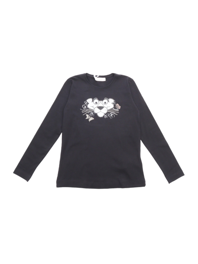 Monnalisa Kids' Pink-panther Long-sleeve T-shirt In Black