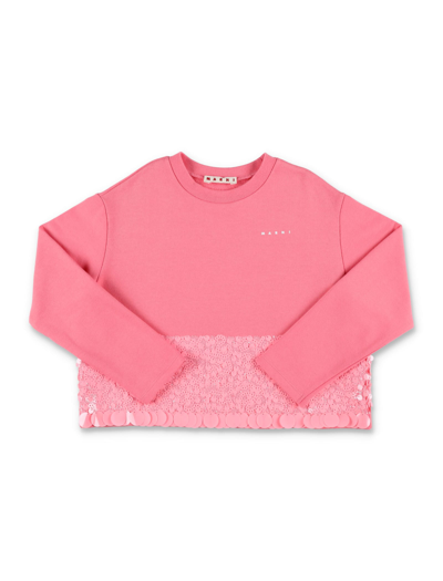 Marni Kids' Sequin-panel Cotton Sweatshirt In Pink