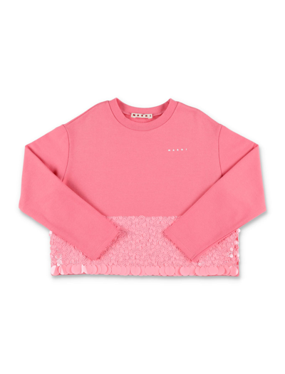 Marni Kids' 亮片拼接棉卫衣 In Pink