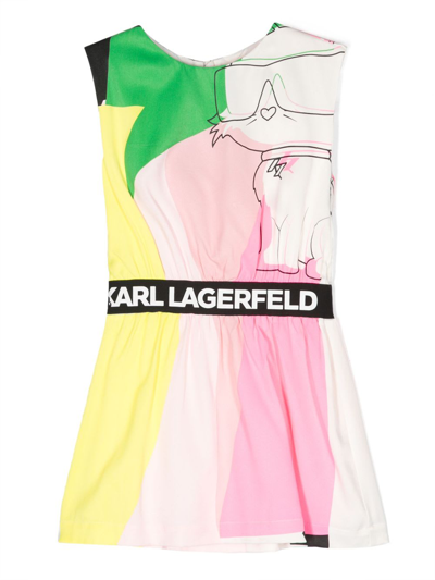 Karl Lagerfeld Kids' Colour-block Sleeveless Flared Dress In Multicolor