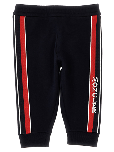 Moncler Kids' Boy's Logo-print Striped Joggers In Navy