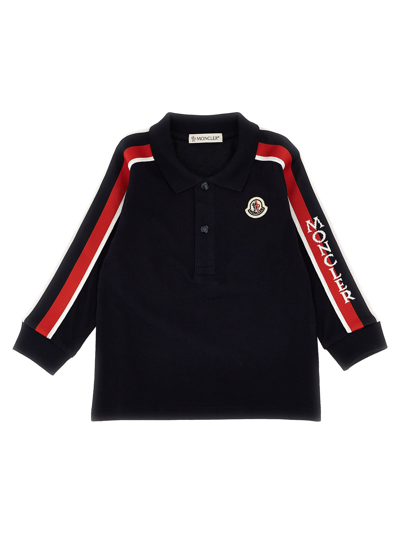 Moncler Kids' Blue Polo Shirt For Baby Boy With Logo In Navy