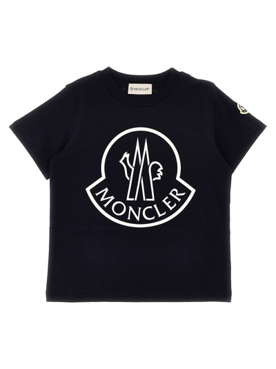 Moncler Kids' Logo Print T-shirt In Blue
