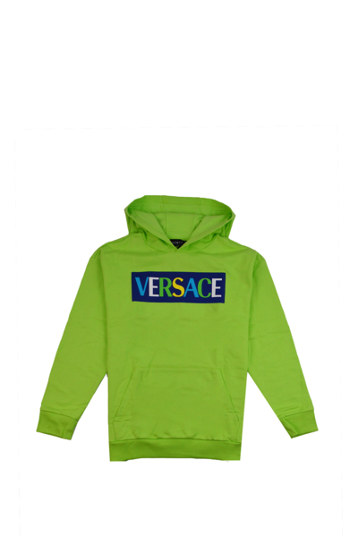 Versace Kids' Logo Cotton Jersey Hoodie In Green