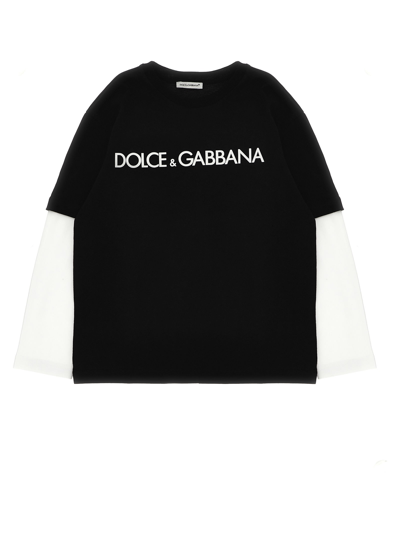 Dolce & Gabbana Kids' Logo Print T-shirt In Nero E Bianco