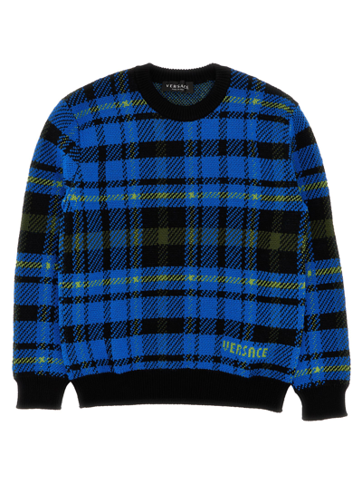 Versace Kids' Logo-intarsia Checked Jumper In Multicolor