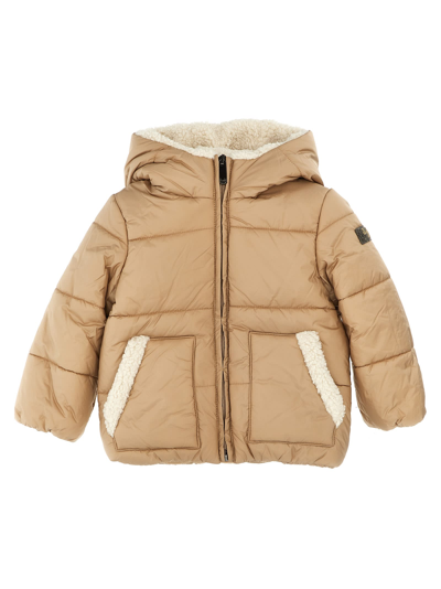 Il Gufo Kids' Shearling Details Hooded Down Jacket In Beige