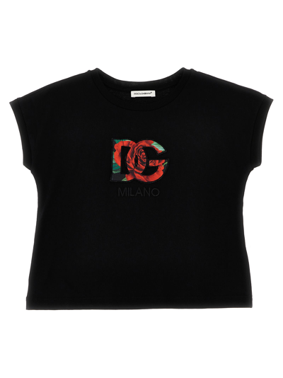 Dolce & Gabbana Kids' Dg Rose T-shirt In Nero