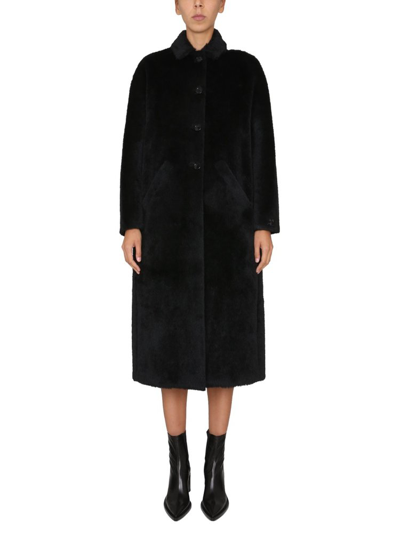 Courrèges Embroidered-logo Long Coat In Black