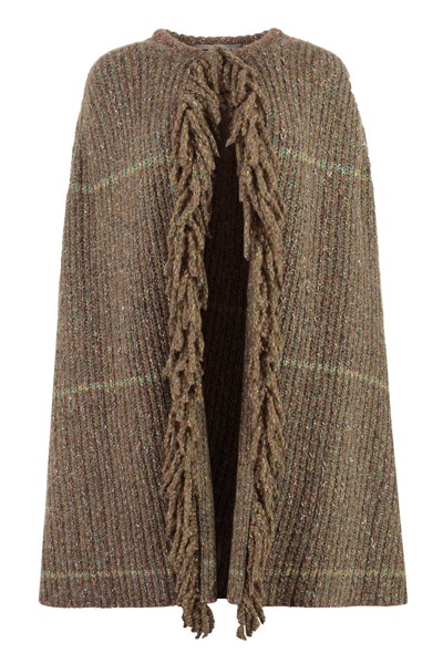 Stella Mccartney Tweed Knit Cape Coat In Brown