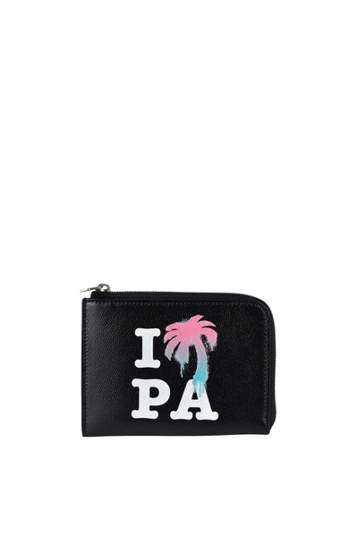 Palm Angels Logo Printed Zipped Wallet In Black