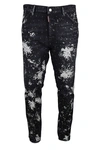 DSQUARED2 MEN'S LUXURY JEANS   DSQUARED2 BLACK RELAX LONG CROTCH JEANS WITH WHITE SPOTS
