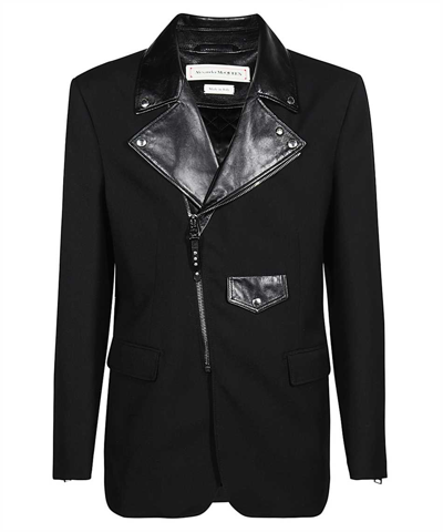 Balenciaga Alexander Mcqueen Biker Lapel Tailored Jacket In Black