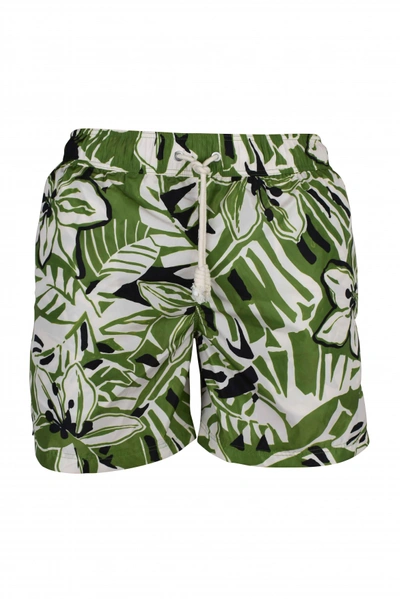 Palm Angels Men's Luxury Swimwear    Green Floral Print Swim Shorts