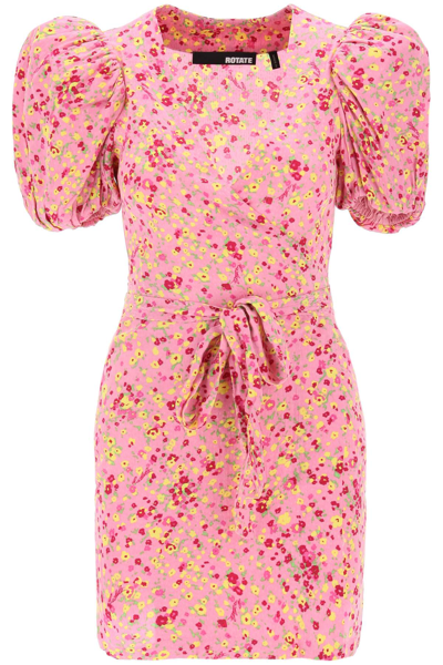 Rotate Birger Christensen Mini Wrap Dress With Balloon Sleeves In Pink