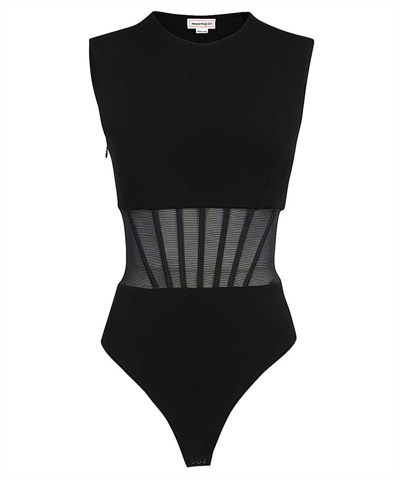 Alexander Mcqueen Hybrid Bodysuit In Black