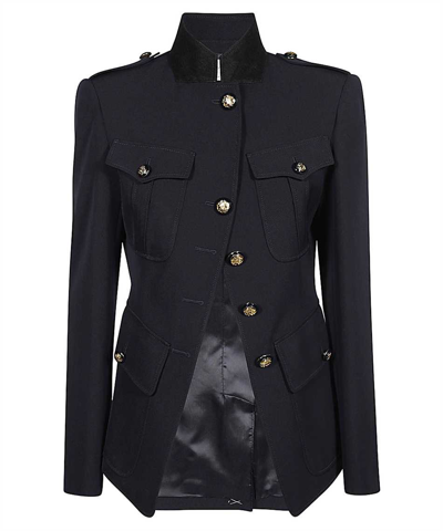 Alexander Mcqueen Womens Navy Military Cut-out Cotton And Wool-blend Jacket In Blue