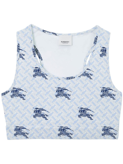 Burberry Ekd Monogram Stretch Nylon Cropped Top In Navy