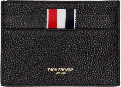 Thom Browne Diagonal Stripe Leather Card Case In Black