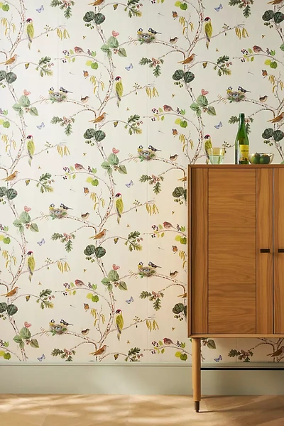 Anthropologie Woodland Chorus Wallpaper In Beige