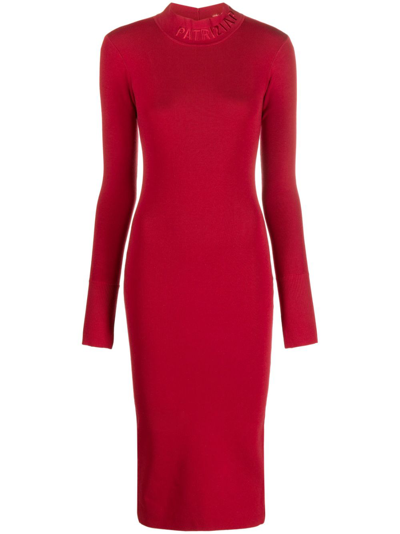 Patrizia Pepe Logo-embroidered Ribbed Bodycon Dress In Red
