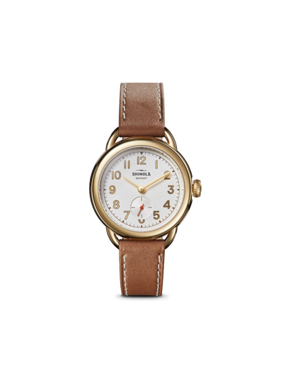 Shinola Runabout 36mm Leather-strap Watch In Gold
