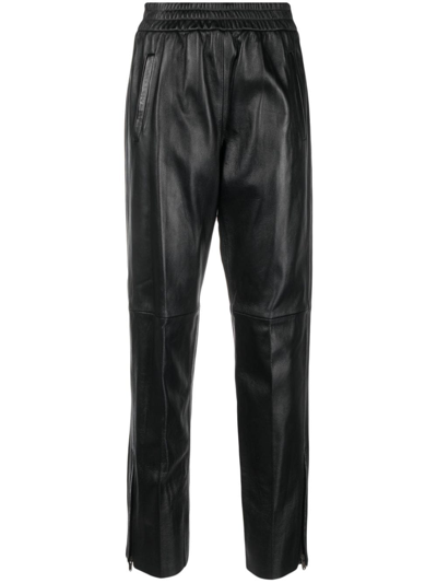 Golden Goose Leather Elastic-waist Cropped Trousers In Black