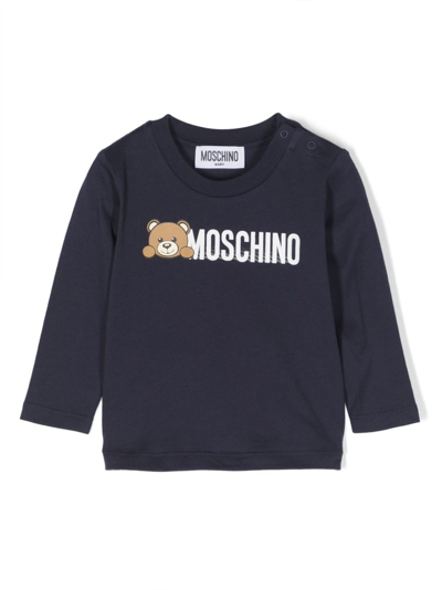 Moschino Babies' Teddy Bear Long-sleeve T-shirt In Blue