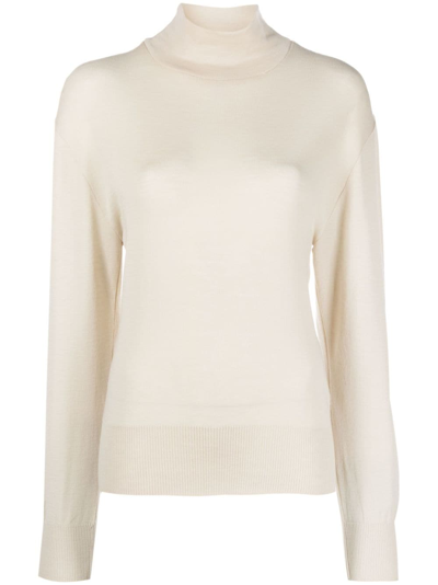 Lemaire Funnel-neck Wool Jumper In Neutrals