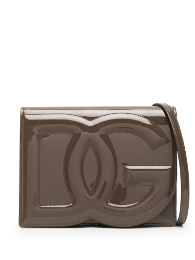 Dolce & Gabbana Dg Logo Patent Leather Crossbody Bag In Brown