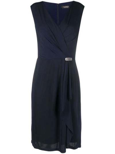 Lauren Ralph Lauren Sleeveless V-neck Pleated Dress In Blue