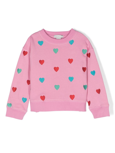 Stella Mccartney Kids' Heart-embroidered Cotton Sweatshirt In Pink