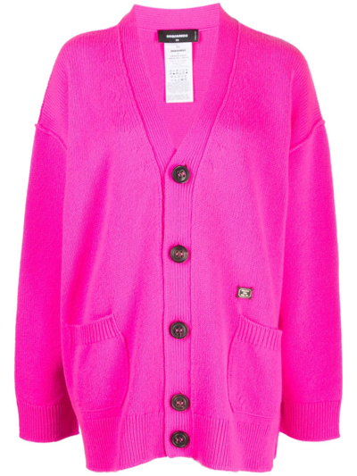 Dsquared2 V-neck Wool-blend Cardigan In Fucsia