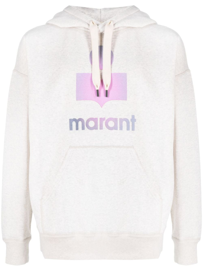 Marant Logo-print Drawstring Hoodie In Neutrals