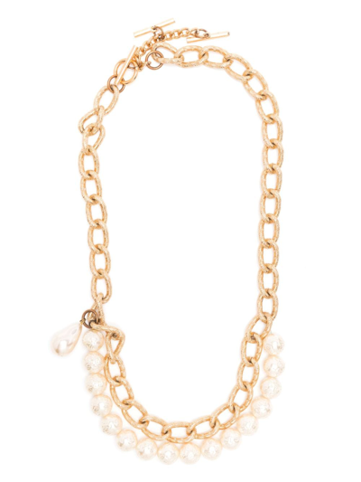 Dolce & Gabbana Cable-link Faux-pearl Necklace In Gold