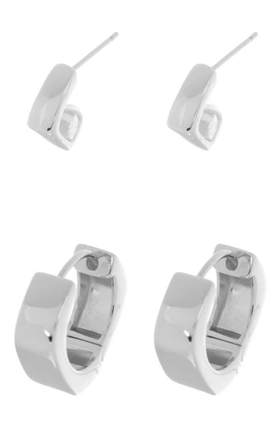 Nordstrom Rack Pack Of 2 Square Huggie Hoop Earrings In Silver